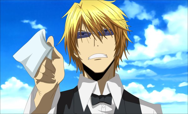 Anime picture 1847x1125 with durarara!! brains base (studio) heiwajima shizuo morrow highres blonde hair wide image sky cloud (clouds) close-up boy sunglasses