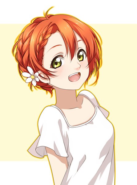 Anime picture 3507x4724 with love live! school idol project sunrise (studio) love live! hoshizora rin clouble single tall image looking at viewer blush fringe highres short hair open mouth smile hair between eyes yellow eyes absurdres upper body ahoge braid (braids)