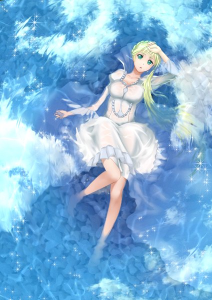 Anime picture 2480x3507 with aldnoah.zero a-1 pictures asseylum vers allusia ccjn single long hair tall image looking at viewer highres blue eyes blonde hair lying knees together feet apart girl dress water