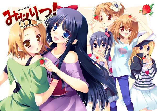 Anime picture 1266x900 with k-on! kyoto animation akiyama mio hirasawa yui nakano azusa kotobuki tsumugi tainaka ritsu multiple girls group 6+ girls 6 girls girl food berry (berries) strawberry