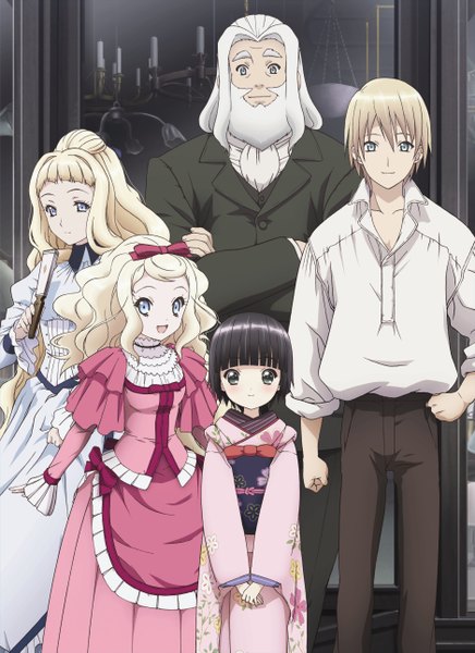 Anime picture 3752x5164 with ikoku meiro no croisee satelight yune (ikoku meiro no croisee) alice blanche camille blanche claude claudel oscar claudel long hair tall image highres short hair blue eyes black hair blonde hair smile multiple girls absurdres japanese clothes black eyes girl
