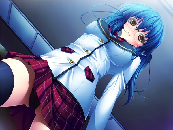 Anime picture 1200x900 with vestige (game) blue eyes light erotic yellow eyes game cg girl underwear panties serafuku