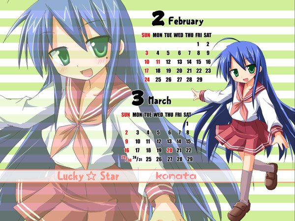 Anime picture 1600x1200 with lucky star kyoto animation izumi konata hoshi umi highres girl uniform school uniform serafuku calendar