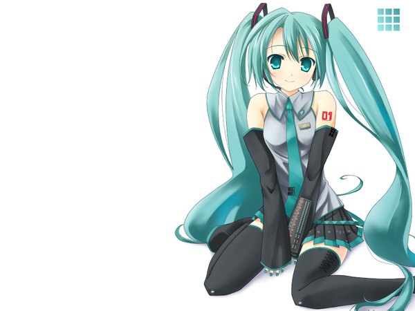 Anime picture 1600x1200 with vocaloid hatsune miku white background girl thighhighs