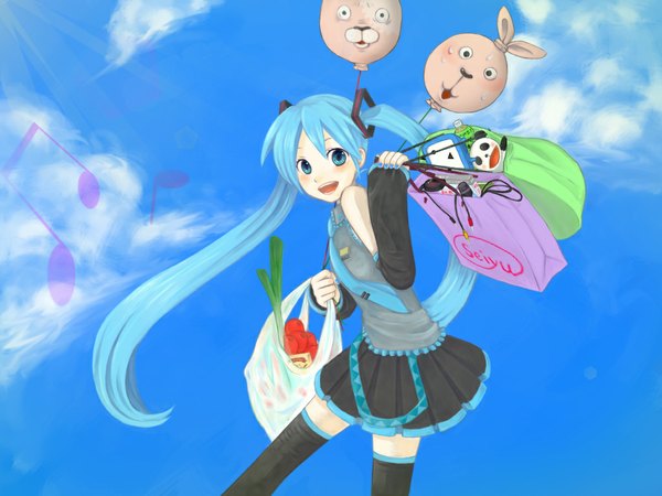 Anime picture 1024x768 with usavich vocaloid hatsune miku kirenenko putin girl balloon leek mame usagi