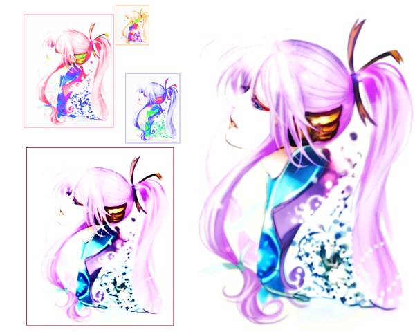 Anime picture 1200x960 with vocaloid kamui gakupo long hair blue eyes simple background white background purple hair ponytail japanese clothes boy kimono headphones