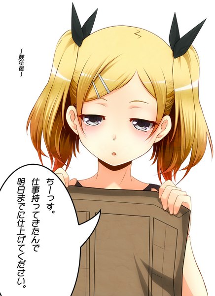 Anime picture 727x1000 with shirobako p.a. works yano erika kiko (weavehabit) single tall image looking at viewer blush short hair simple background blonde hair white background twintails inscription mole :o mole under eye hieroglyph short twintails silver eyes