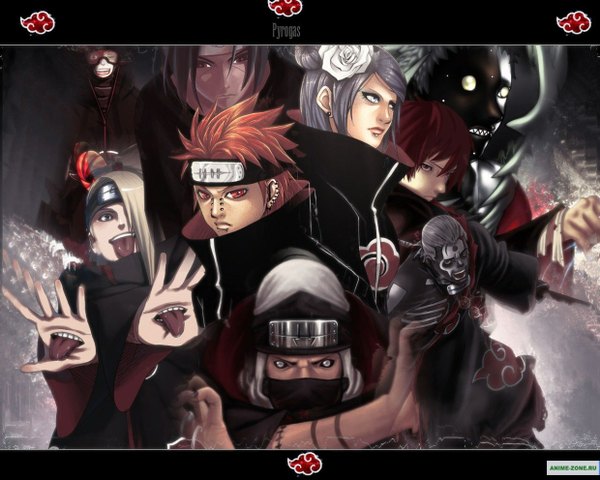 Anime picture 1240x992 with naruto studio pierrot naruto (series) uchiha itachi uchiha obito tobi deidara sasori pain (naruto) konan hidan deva path kakuzu zetsu fringe blonde hair red eyes red hair grey hair hair over one eye