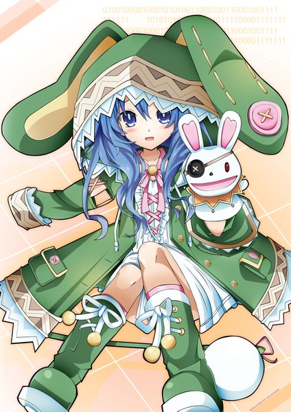 Anime picture 2894x4093 with date a live yoshino (date a live) yoshinon sapusakti single long hair tall image looking at viewer blush fringe highres breasts open mouth blue eyes smile blue hair bunny ears girl ribbon (ribbons) boots