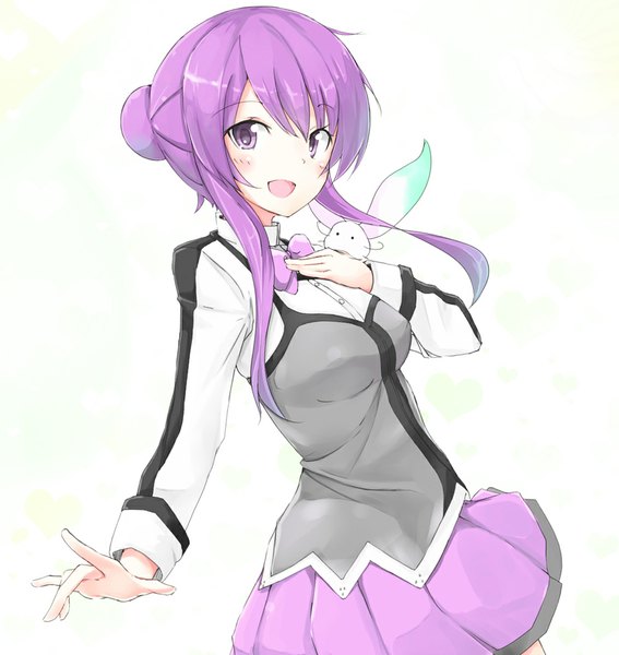 Anime picture 1000x1057 with aquarion (series) aquarion evol satelight mikono suzushiro single long hair tall image blush open mouth simple background white background purple eyes purple hair girl bowtie