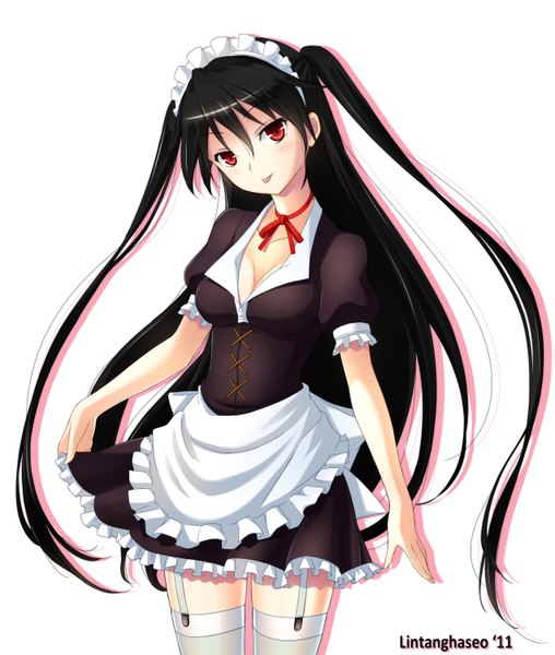 Anime picture 1271x1500 with mayo chiki! feel (studio) suzutsuki kanade lintanghaseo single long hair tall image black hair simple background red eyes white background maid two side up :p girl headdress tongue maid headdress