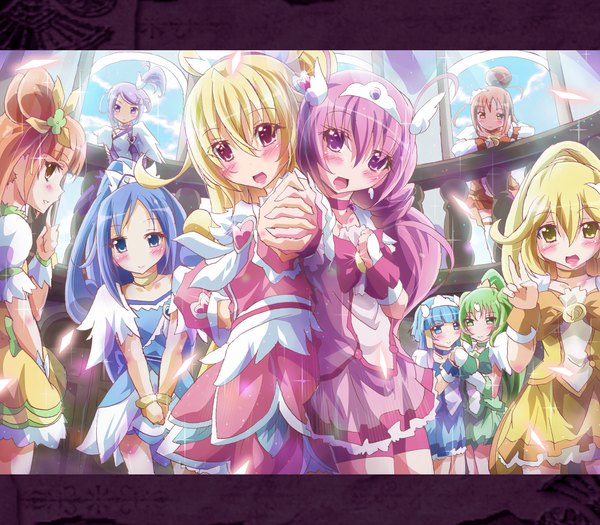 Anime picture 1600x1400 with precure smile precure! dokidoki! precure toei animation aoki reika kise yayoi aida mana midorikawa nao hishikawa rikka hoshizora miyuki hino akane (smile precure!) cure beauty kenzaki makoto cure peace yotsuba alice cure happy cure march cure sunny cure heart cure sword