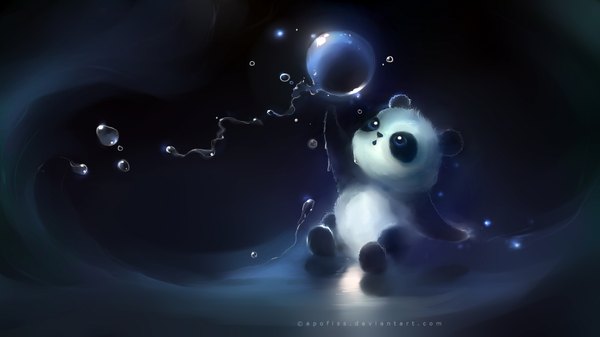 Anime picture 1920x1080 with apofiss single highres wide image animal bubble (bubbles) panda