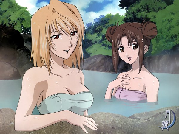 Anime picture 1024x768 with shingetsutan tsukihime type-moon arcueid brunestud yumizuka satsuki breasts light erotic onsen
