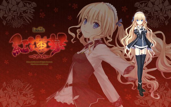 Anime picture 1920x1200 with gurenka elsrise nekonyan single long hair highres blue eyes blonde hair wide image zoom layer girl thighhighs dress black thighhighs headdress