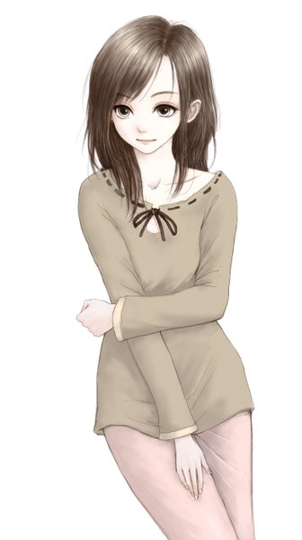 Anime picture 778x1387 with original erurodo (artist) single long hair tall image simple background brown hair standing white background brown eyes long sleeves light smile girl bow