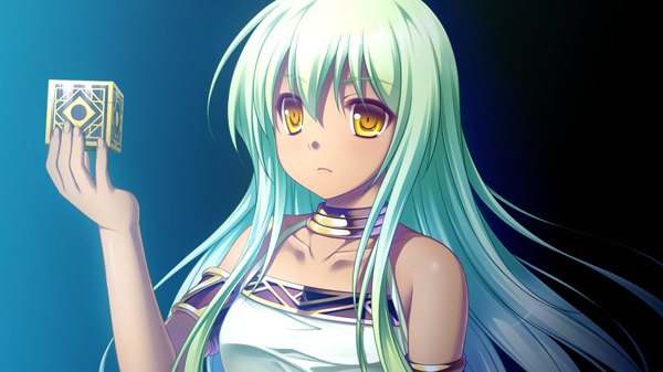 Anime picture 1920x1080 with & - sora no mukou de sakimasu you ni saeki hokuto long hair highres wide image bare shoulders yellow eyes game cg aqua hair girl cube