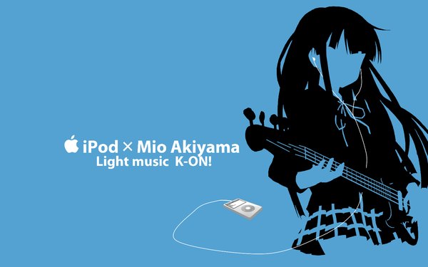 Anime picture 1440x900 with k-on! kyoto animation ipod akiyama mio wide image blue background silhouette kisoba