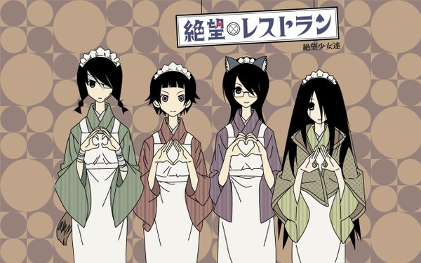 Anime picture 1280x800 with sayonara zetsubou sensei shaft (studio) komori kiri kobushi abiru tsunetsuki matoi fujiyoshi harumi wide image