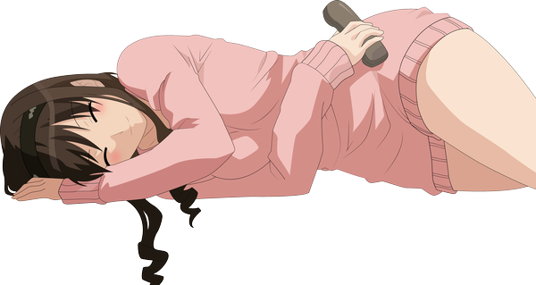 Anime picture 4949x2633 with amagami morishima haruka single long hair blush highres black hair smile wide image absurdres lying eyes closed transparent background vector girl hairband sweater phone