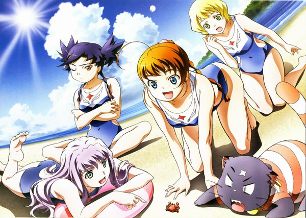 Anime picture 1800x1282 with mai-otome sunrise (studio) arika yumemiya nina wong mashiro blan de windbloom mikoto erstin ho highres beach swimsuit