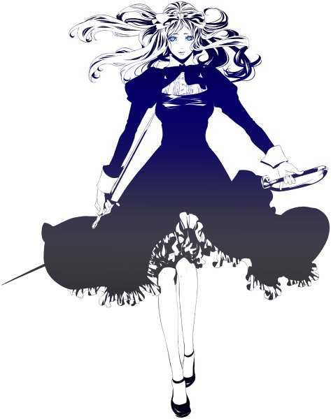Anime picture 946x1200 with axis powers hetalia studio deen belarus (hetalia) npn single long hair tall image looking at viewer fringe blue eyes simple background white background holding wind monochrome frilly skirt girl dress bow weapon