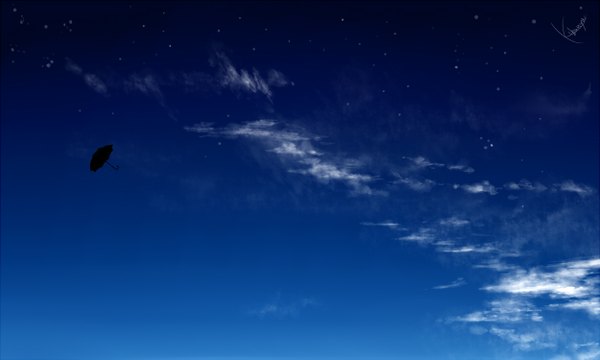 Anime picture 1250x750 with original kibunya 39 wide image signed sky cloud (clouds) night landscape star (stars) umbrella