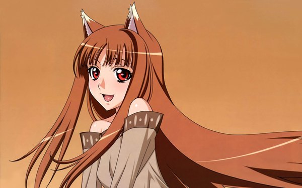 Anime picture 3840x2400 with spice and wolf horo highres wide image orange background
