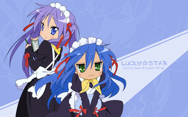 Anime picture 1920x1200 with lucky star kyoto animation izumi konata hiiragi kagami highres wide image maid waitress girl