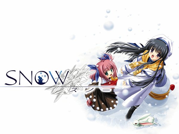 Anime picture 1024x768 with snow (game) studio mebius yukizuki sumino wakou ouka snowing snow bunny tagme