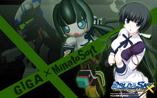 Anime picture 1680x1050 with baldr (series) baldr sky giga blue eyes black hair wide image girl