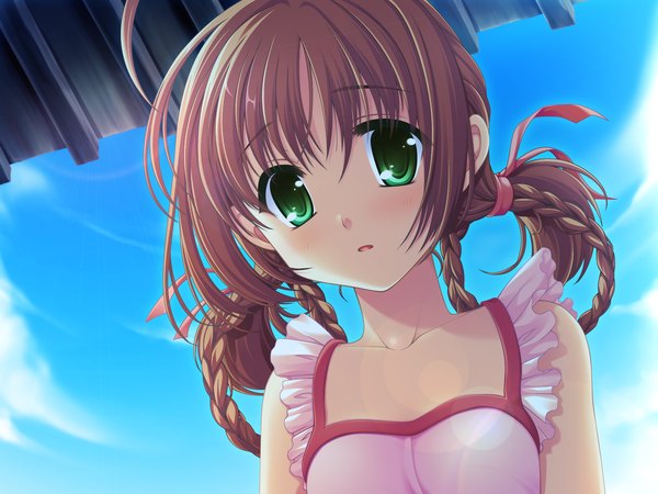 Anime picture 1600x1200 with tasogare no sinsemilla tagme (character) brown hair green eyes game cg girl