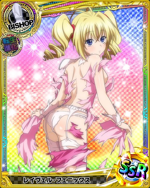 Anime picture 640x800 with highschool dxd ravel phenex single long hair tall image looking at viewer blue eyes light erotic blonde hair twintails torn clothes drill hair card (medium) girl thighhighs dress underwear panties white thighhighs white panties