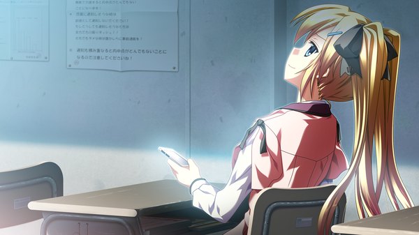 Anime picture 1280x720 with supipara nanao naru long hair blue eyes blonde hair wide image twintails game cg girl uniform bow hair bow school uniform