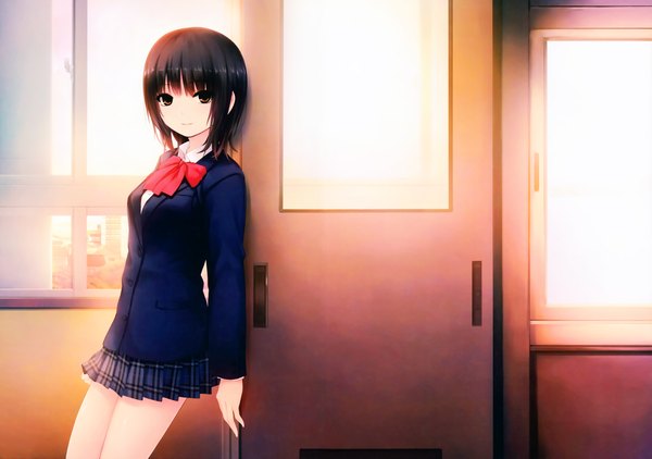 Anime picture 9905x6980 with original aoyama sumika coffee-kizoku single looking at viewer highres short hair black hair brown eyes absurdres scan girl skirt uniform school uniform