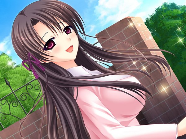 Anime picture 1024x768 with all, i'm not i'll tell you another for (game) long hair black hair smile purple eyes game cg girl