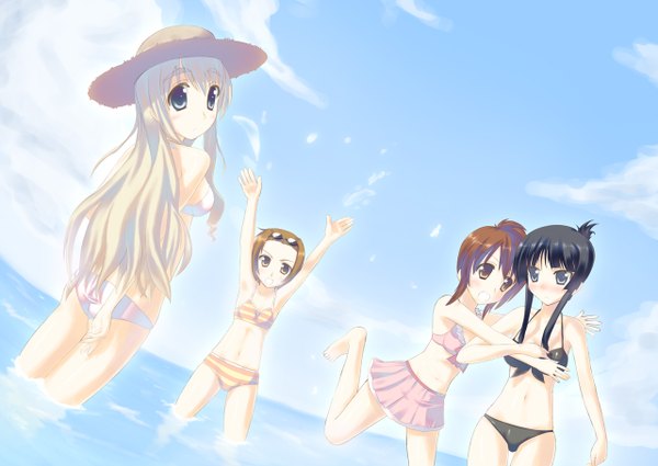 Anime picture 1280x908 with k-on! kyoto animation akiyama mio hirasawa yui kotobuki tsumugi tainaka ritsu swimsuit bikini black bikini