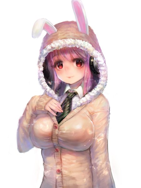 Anime picture 3000x4000 with nitroplus super sonico zonekiller10 single long hair tall image looking at viewer blush highres breasts simple background smile red eyes large breasts white background animal ears pink hair bunny ears hand on chest girl