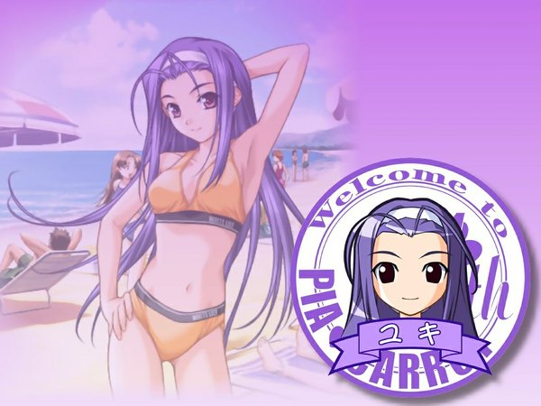 Anime picture 1024x768 with pia carrot pia carrot 3 kotonomiya yuki hashimoto takashi long hair purple eyes purple hair wallpaper swimsuit bikini