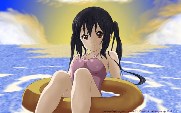 Anime picture 1920x1200 with k-on! kyoto animation nakano azusa highres wide image sky scenic girl swimsuit water sea