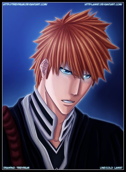 Anime picture 1024x1395 with bleach studio pierrot kurosaki ichigo law67 single tall image short hair blue eyes brown hair japanese clothes coloring portrait face boy kimono