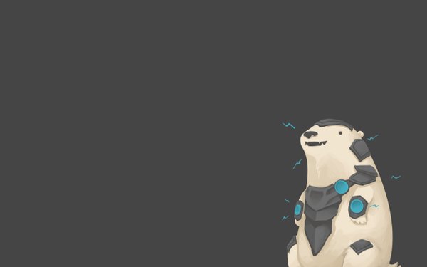 Anime picture 2560x1600 with league of legends volibear (league of legends) single highres simple background wide image grey background teeth sharp teeth electricity armor fur bear polar bear