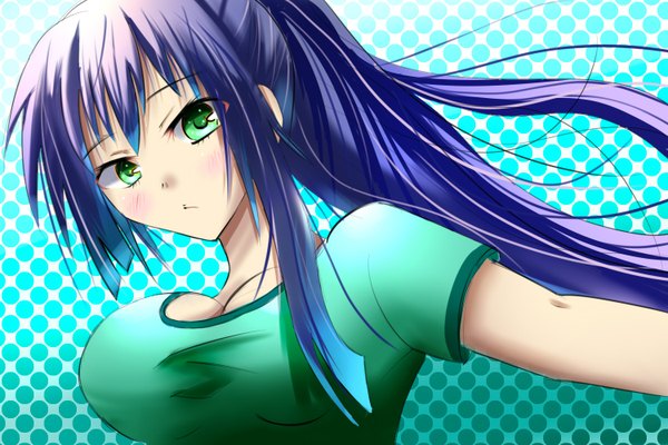 Anime picture 1500x1000 with kore wa zombie desu ka? studio deen seraphim (zombie) long hair blush green eyes purple hair ponytail girl