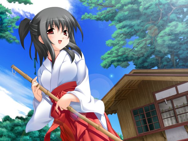 Anime picture 1600x1200 with miko-san fighter ryouko-chan japanese clothes miko tagme