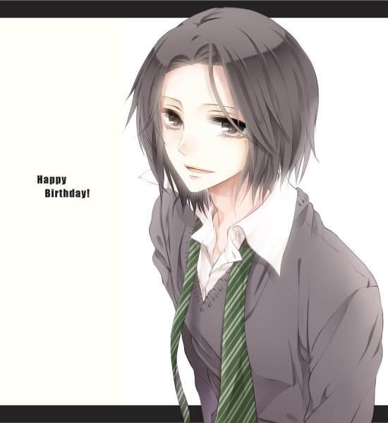 Anime picture 1100x1200 with harry potter severus snape meiriel single tall image short hair black hair simple background white background black eyes happy birthday boy sweater