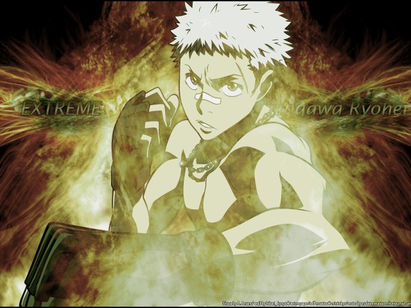 Anime picture 1280x960 with katekyou hitman reborn sasagawa ryohei grey hair grey eyes scar boy gloves chain necklace