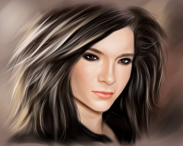 Anime picture 1368x1096 with tokio hotel real life bill kaulitz leejun35 short hair black hair brown eyes lips realistic portrait face boy