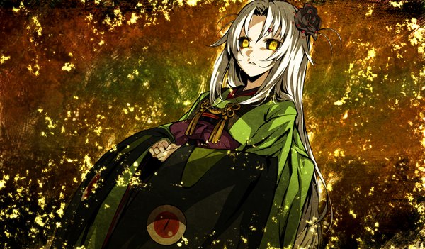 Anime picture 2048x1200 with kajiri kamui kagura g yuusuke long hair highres wide image yellow eyes game cg white hair girl