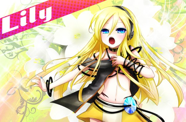 Anime picture 2500x1650 with vocaloid lily (vocaloid) highres blue eyes blonde hair singing girl