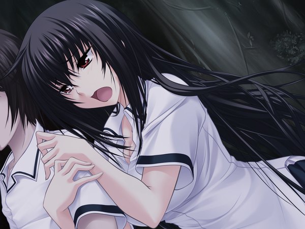 Anime picture 1600x1200 with maji de watashi ni koi shinasai! kawakami momoyo long hair open mouth black hair red eyes game cg girl uniform school uniform